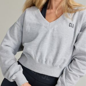 Sweaters: Crop V Neck Sweat Grey Marle