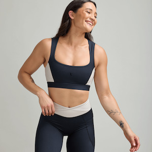 Tops Sports Bras: CLQ Flex Square Neck Bra - Black and Bone