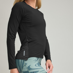 Tops: Power Mesh Panel Long Sleeve Tee Black