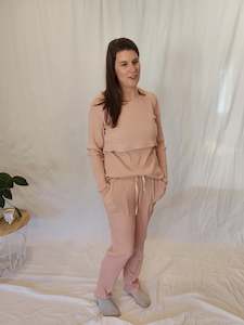 Breastfeeding Pyjamas: Winter Pyjama Set - Pink and White Stripe