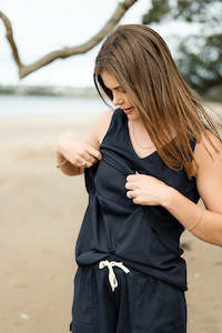 Breastfeeding Maternity Sleepwear Nz: Pyjama Set - Navy Rib