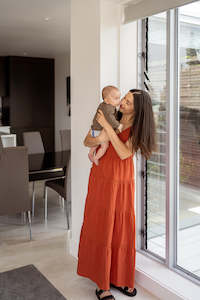 Summer Maternity Breastfeeding Clothes Nz: V-Neck Maxi Dress - Rust
