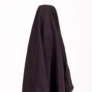 Fabric: Black embroidered polka dot fabric
