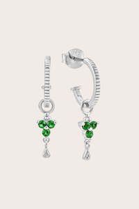 Silver Birthstone Hoops - May/Emerald