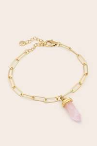 Rose Quartz: Rose Quartz Aroha Bracelet - Gold