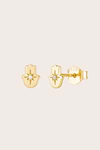 Gold Studs: Hamsa Blessings Studs - Gold