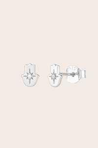 Stud Earrings: Hamsa Blessings Studs - Silver