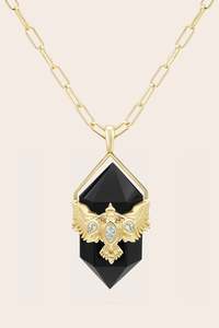 Black Agate Soar Necklace - Gold