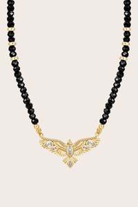 Black Agate: Soar Beaded Necklace - Gold