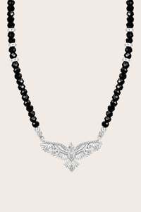 Black Agate: Soar Beaded Necklace - Silver