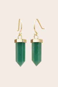 Green Aventurine Open Heart Earrings - Gold