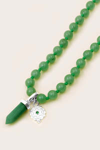 Green Aventurine: Heart Chakra Mala Necklace - Silver