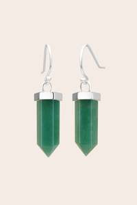 Green Aventurine Open Heart Earrings - Silver