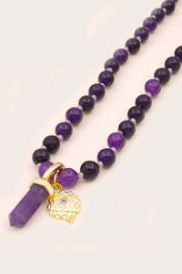 Amethyst: Crown Chakra Mala Necklace - Gold
