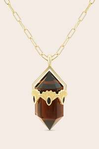 Smoky Quartz Fantail Necklace - Gold