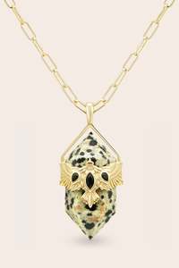 Gold Jewellery: Dalmation Jasper Soar Necklace - Gold