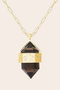 Gold Jewellery: Smoky Quartz Grounded Necklace - Gold
