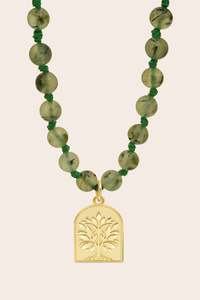 Tree of Life Prehnite Mala Necklace - Gold