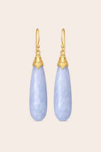 Gold Jewellery: Blue Lace Agate Inner Peace Earrings - Gold