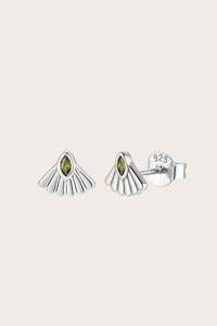 Stud Earrings: Fantail Studs Olive - Silver