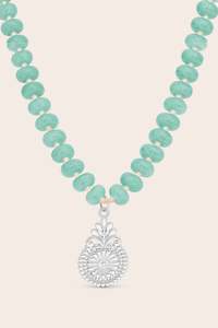 Aqua Chalcedony Flourish Mala Necklace - Silver