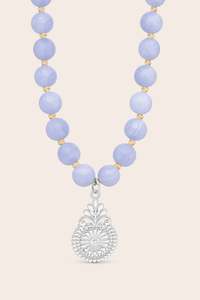 Crystal Necklaces: Blue Lace Agate Flourish Mala Necklace - Silver