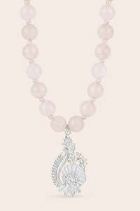 In Bloom Rose Quartz Mala Necklace - Silver