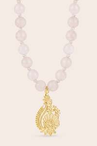 In Bloom Rose Quartz Mala Necklace - Gold