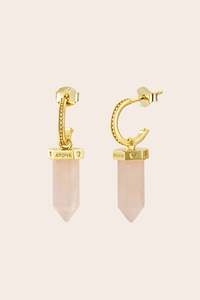 Rose Quartz: Rose Quartz Aroha Hoops - Gold