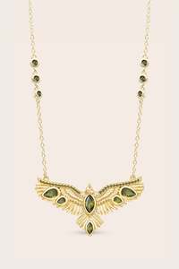 Soar Crystal Necklace Green- Gold