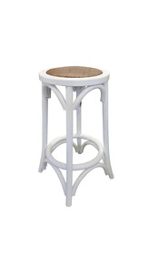 White Wooden Round Barstool - Coastal At Home