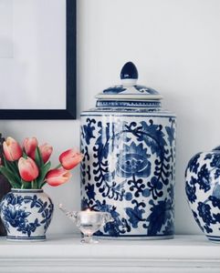 Products: Aline Lidded Blue & White Jar - Coastal At Home
