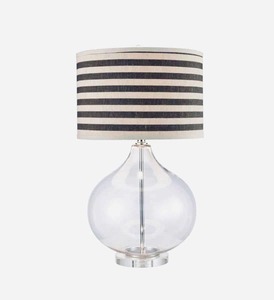 Glass Lamp With Striped Linen Shade - Coastal At Home
