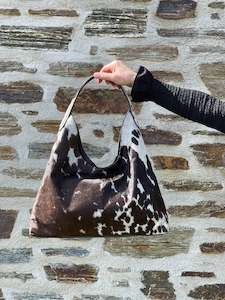 Handbag: Cowhide Shoulder Bag - Brown Salt + Pepper