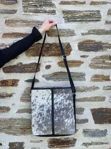 Handbag: Cowhide Cross Body Handbag Dark Grey