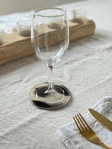 Cowhide Coasters: Dark Brown + White Cowhide Coasters -set of 5