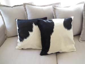 One side Cowhide Cushion 50cm x 50cm - Black & White - White Dominant Leather Backing