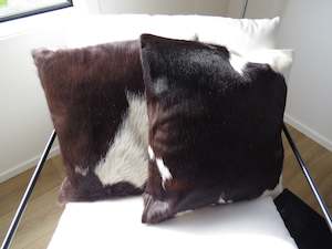 Double side Cowhide Cushion 50cm x 50cm - Dark Brown & White Bold