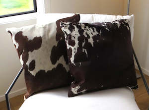 Double side Cowhide Cushion 50cm x 50cm - Dark Brown & White Speckled