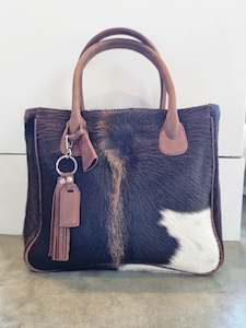 Weekend Bags Handbags Wallets: Classic Cowhide Tote - Brown + White