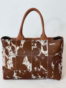 Patchwork Tote - Tan + White