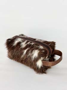 Weekend Bags Handbags Wallets: Cowhide Toiletry Kit Bag - Brown + White
