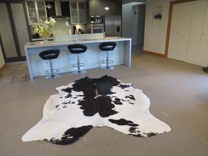 SALE Large Cowhide - Black + White Brown Spine - SKU 8961