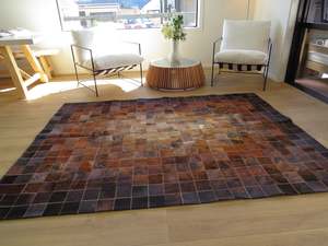 Patchwork Cowhide Rugs: LARGE SIZE Patchwork Rectangle Rug - Brindle ONE IN STOCK