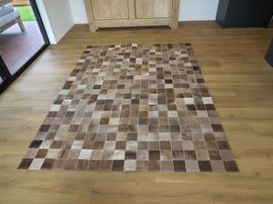 LARGE SIZE Patchwork Rectangle Rug - Taupe Burnt Caramel - TWO IN STOCK