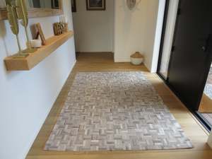 Patchwork Cowhide Rugs: LARGE SIZE Parquet Patchwork Rectangle Rug - Grey Gris - TWO IN STOCK