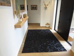 LARGE SIZE Parquet Patchwork Rectangle Rug - Glossy Black - TWO IN STOCK
