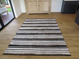 LARGE SIZE Stripe Patchwork Rectangle Rug - Black Grey Taupe Stripe THREE IN STOCK