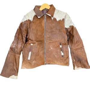 Cowhide Jackets: Small size - Cowhide Jacket Mid Brown and White
