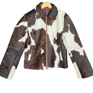 Extra Small size - Cowhide Jacket Chocolate Dark Brown + White